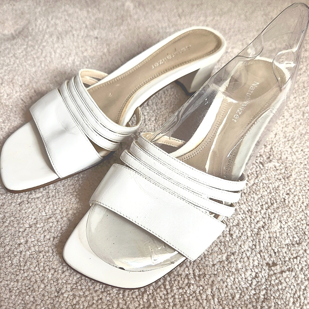 Naturalizer White Leather Heeled Sandal